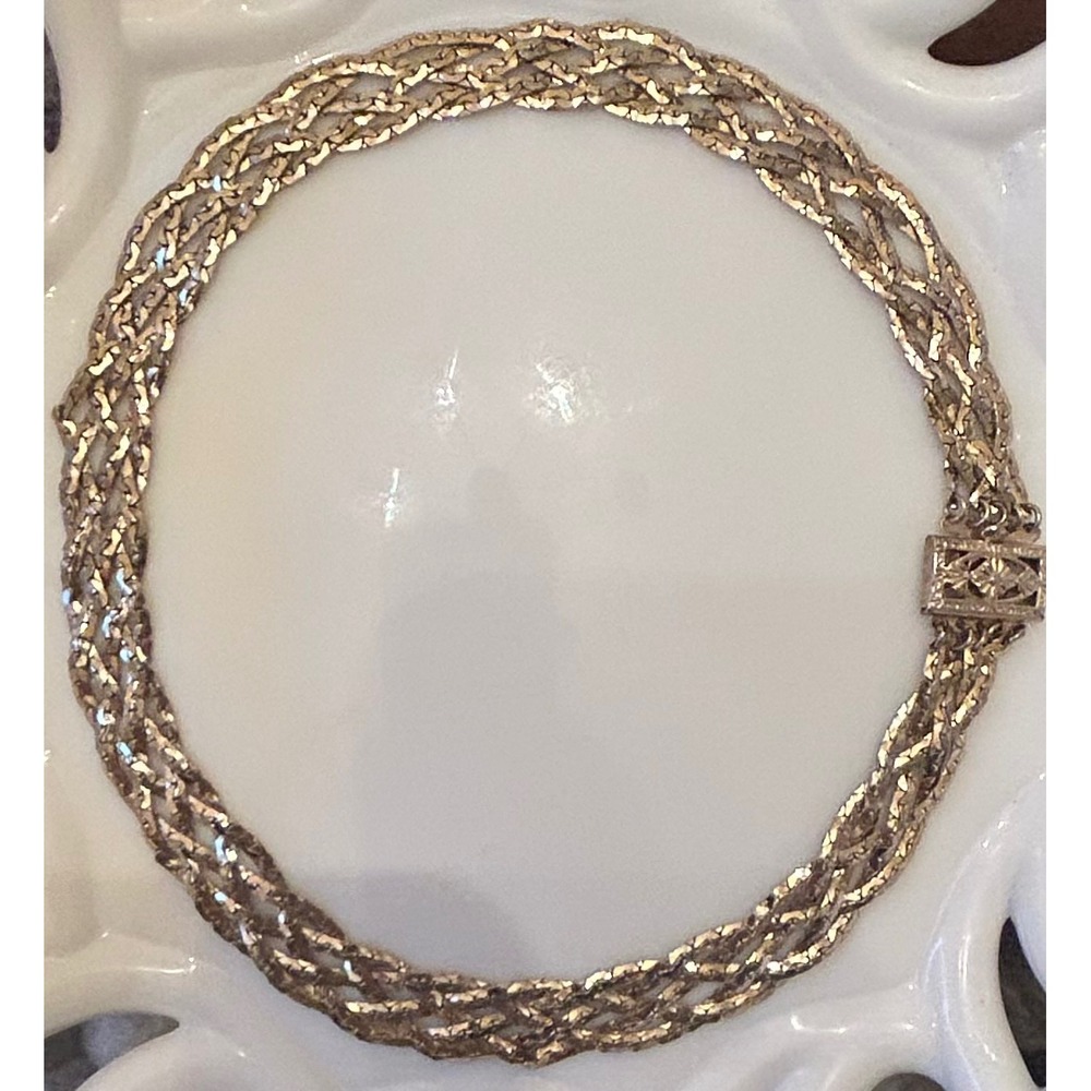 Vintage Braided Chain Necklace Floral Clasp Gold Tone‎ Excellent Condition!